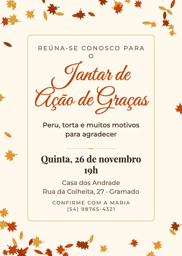 Convite de Ação de Graças Folhas de outono
