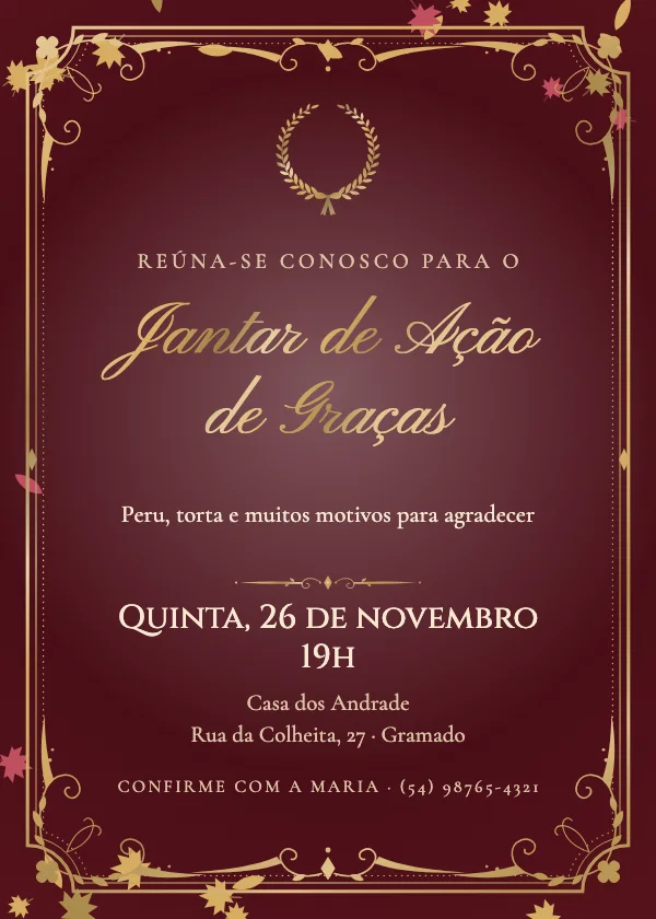 Convite de Ação de Graças Veludo de outono