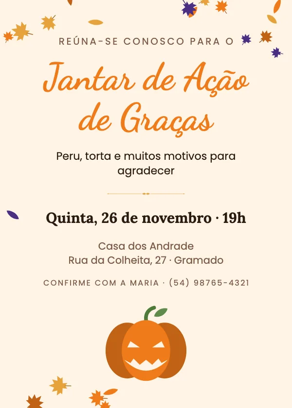 Convite de Ação de Graças Colheita de abóboras