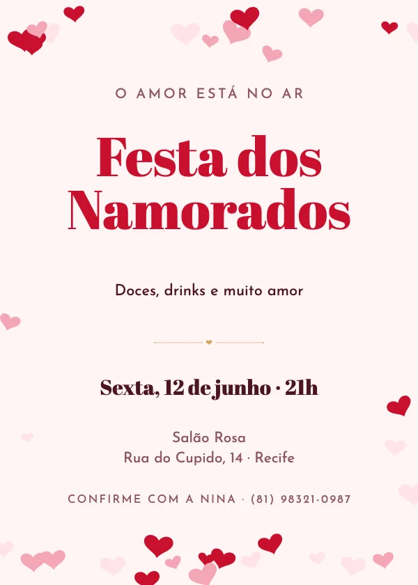 Convite de Dia dos Namorados Corações de cupido