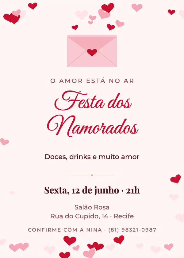 Convite de Dia dos Namorados Carta de amor