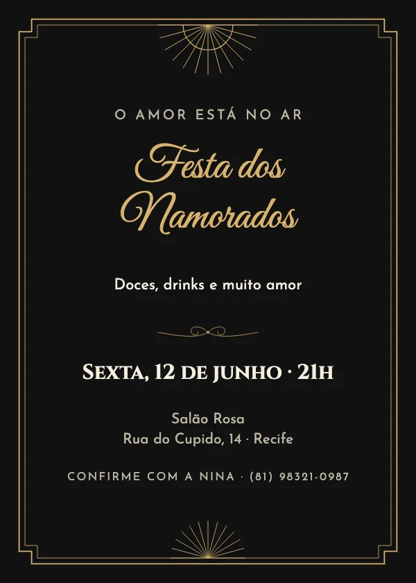 Convite de Dia dos Namorados Romance noir
