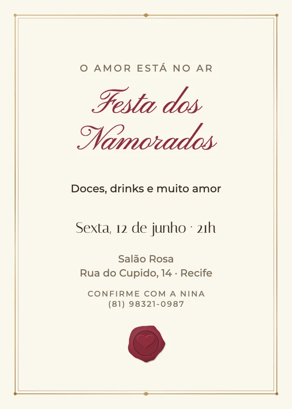 Convite de Dia dos Namorados Selo de cera