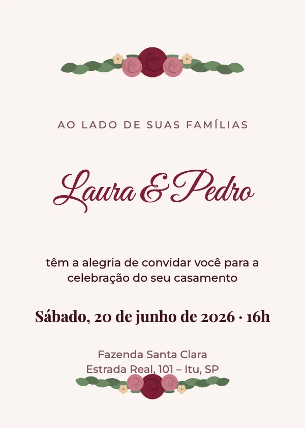Convite de casamento Flores marsala
