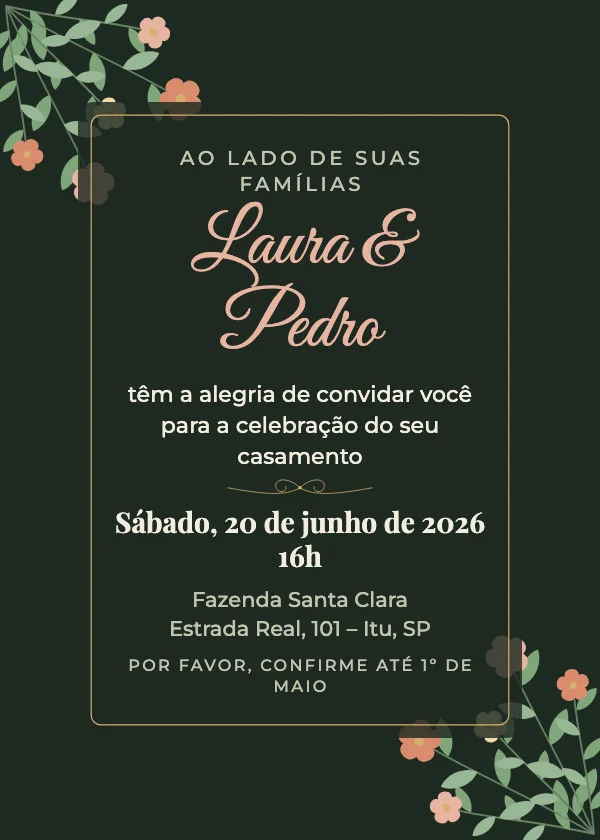 Convite de casamento Botânico escuro