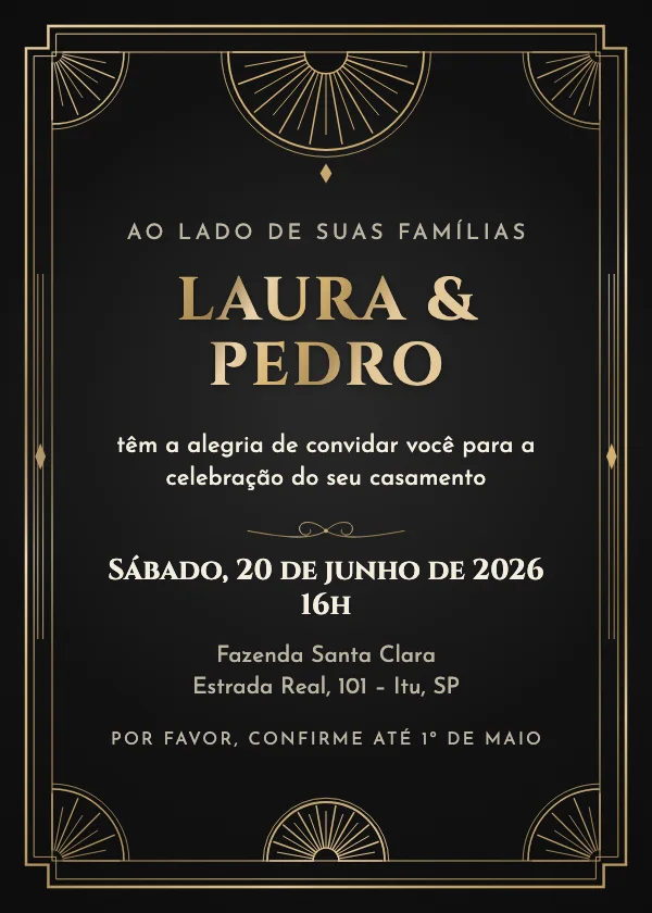 Convite de casamento Grande art déco
