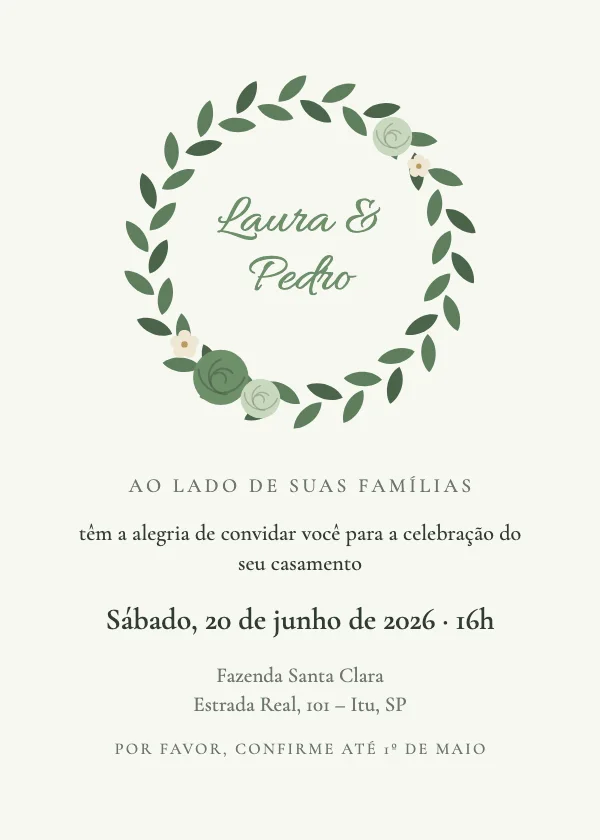 Convite de casamento Guirlanda verde