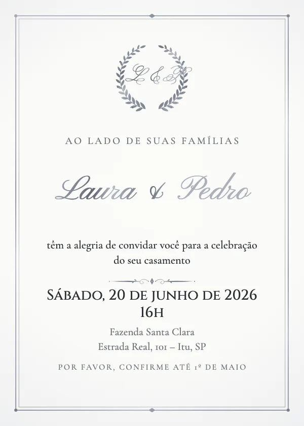 Convite de casamento Monograma de louros