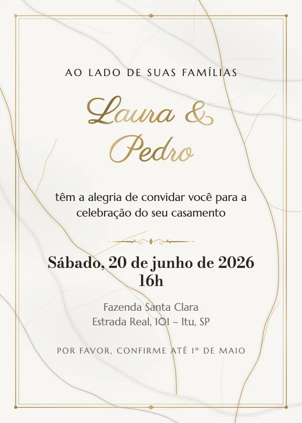 Convite de casamento Mármore e ouro