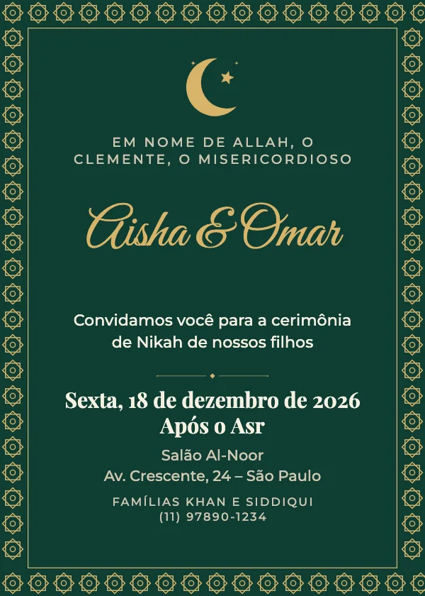 Convite de casamento Nikah esmeralda