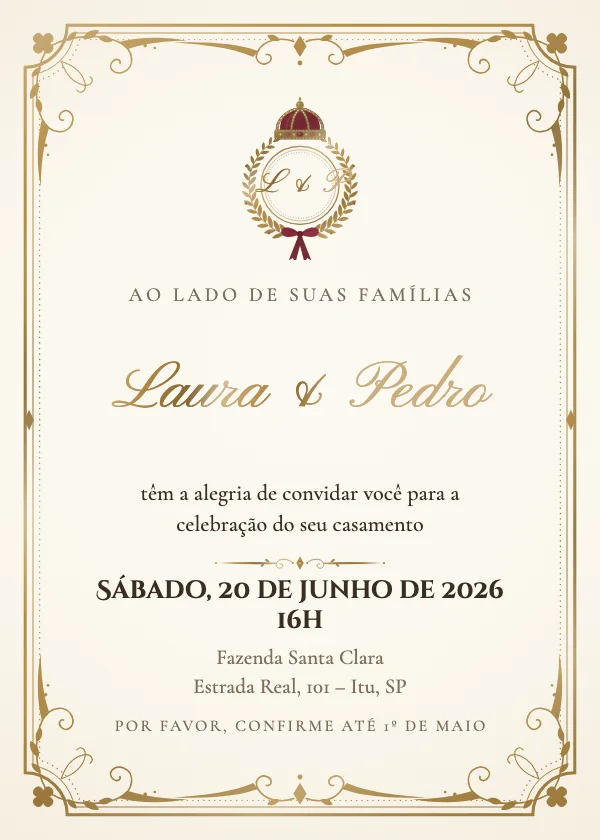 Convite de casamento Brasão real