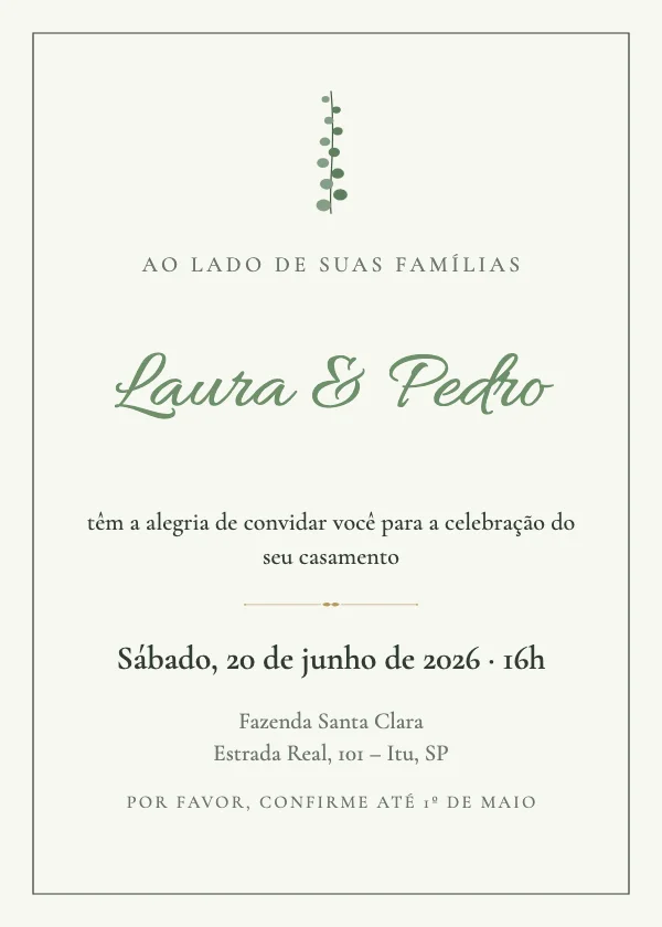Convite de casamento Verde sálvia