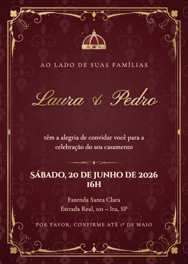 Convite de casamento Barroco de veludo
