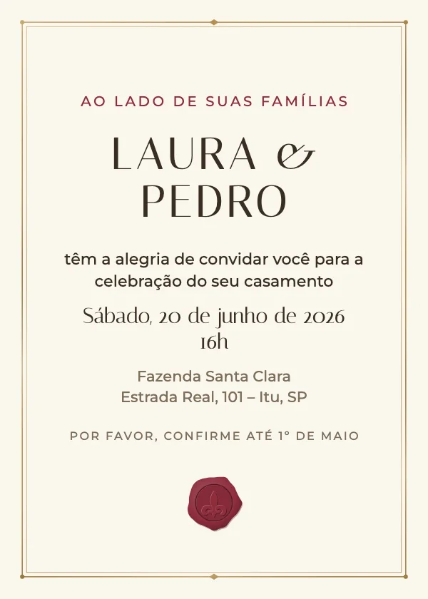 Convite de casamento Selo de cera