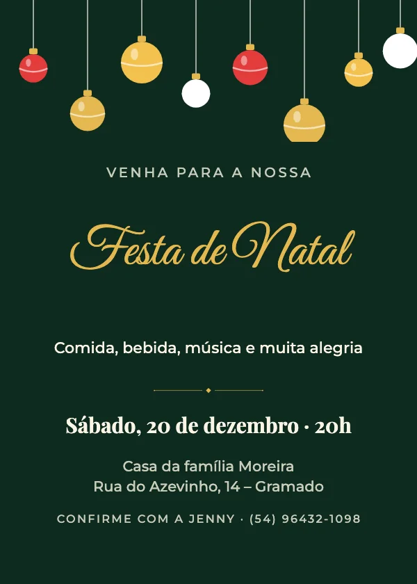 Convite de Natal Bolas de Natal