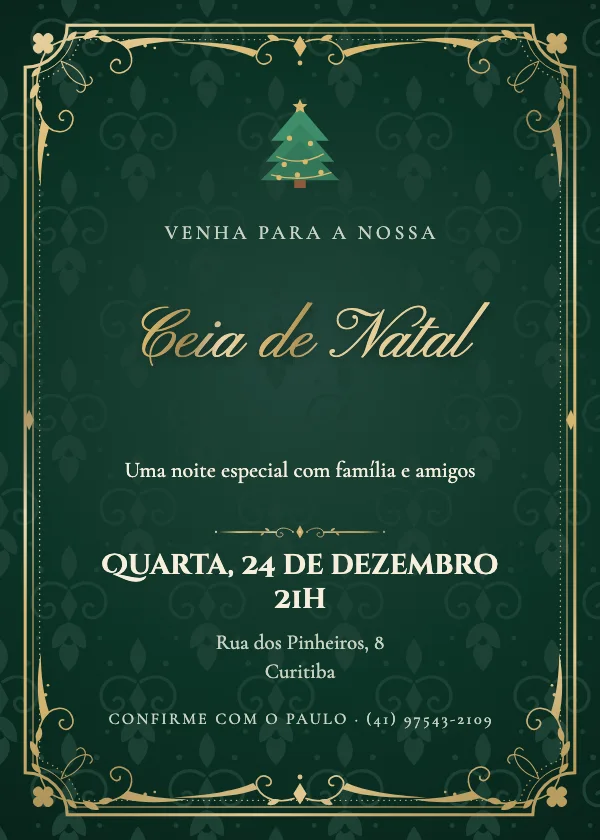 Convite de Natal Barroco de veludo